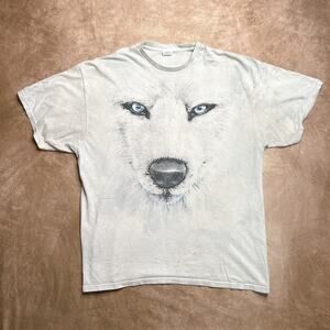Delta Pro Weight Tie Dye Wolf Face Animal T-Shirt White Wildlife Outdoor Skater